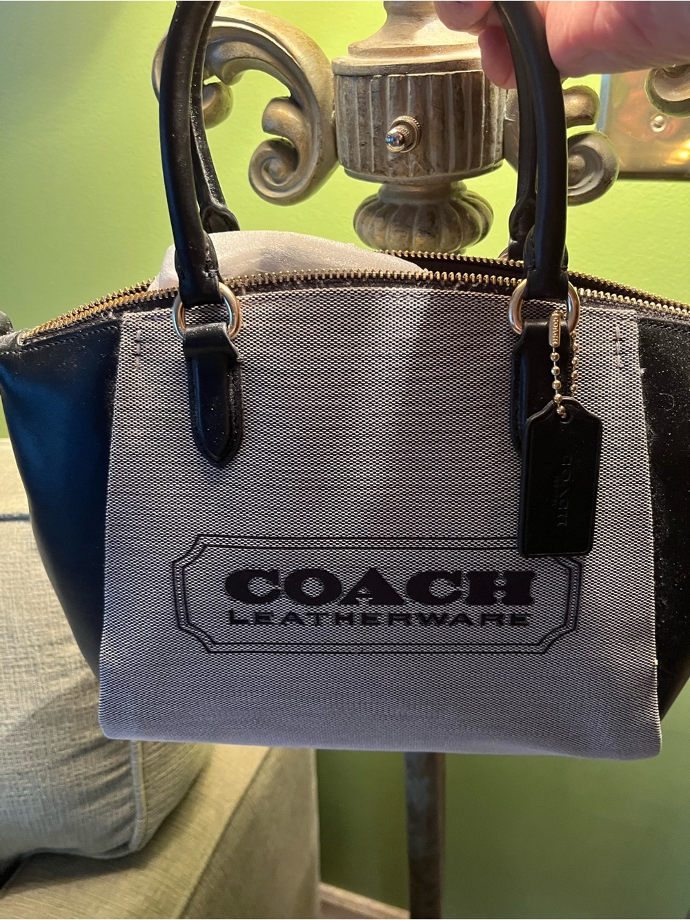Coach Two-Tone Canvas & Leather Satchel in Black and Beige - Picture 3 of 16